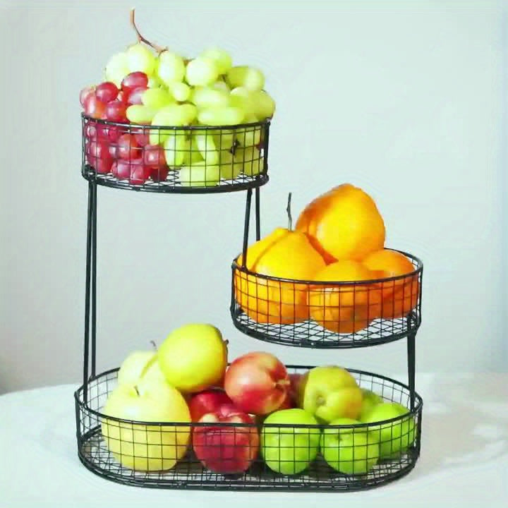 3-Tier Metal Fruit Basket for Kitchen Organization, Large Capacity Produce, Bread and Snack Storage with Black and 3 tier-Golden Option Labels