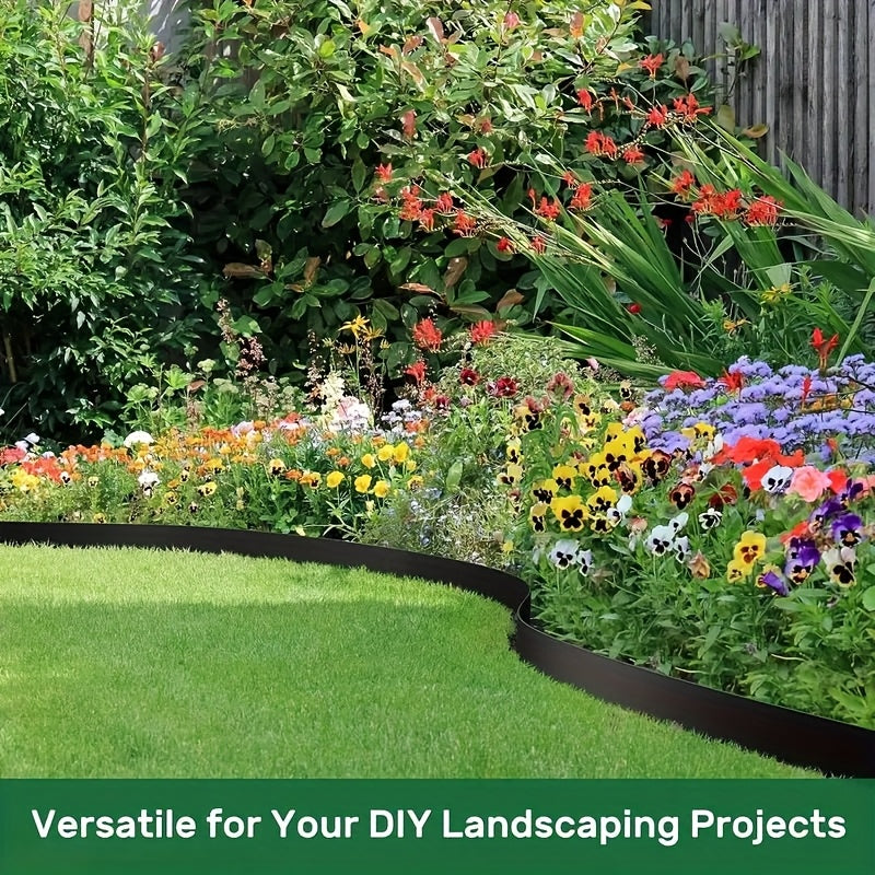 No-Dig Landscape Edging Kit, Flexible HDPE Garden Border with Anchoring Spikes for Flower Beds, Lawn and Pathways, Black or Green with Optional Hammer