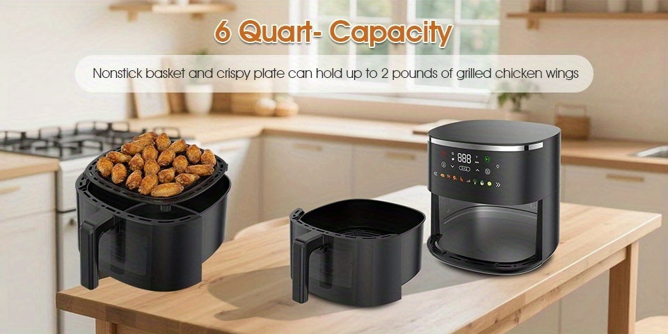 Digital Air Fryer with Viewing Window and Eight Presets, Adjustable Temperature and Timer, Listed 1550W Cooker with 6 QT Touch Air Fryer Option