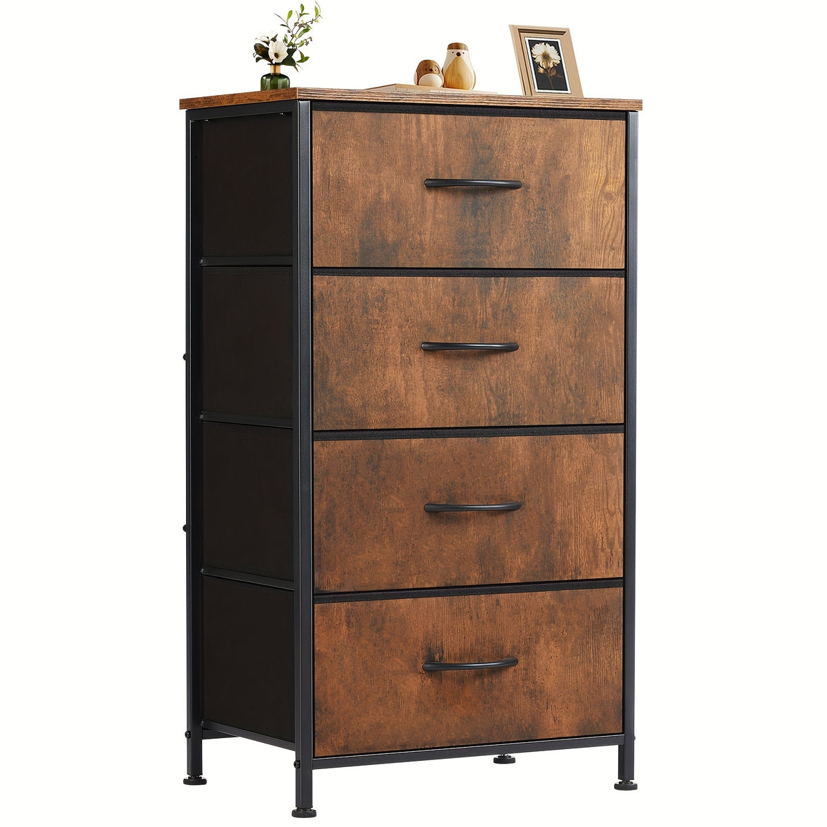 Narrow Fabric Storage Tower with Wooden Top, Two-Drawer Styles and Four-Drawer White Option for Bedroom, Closet, Laundry Room and Entryway Organization