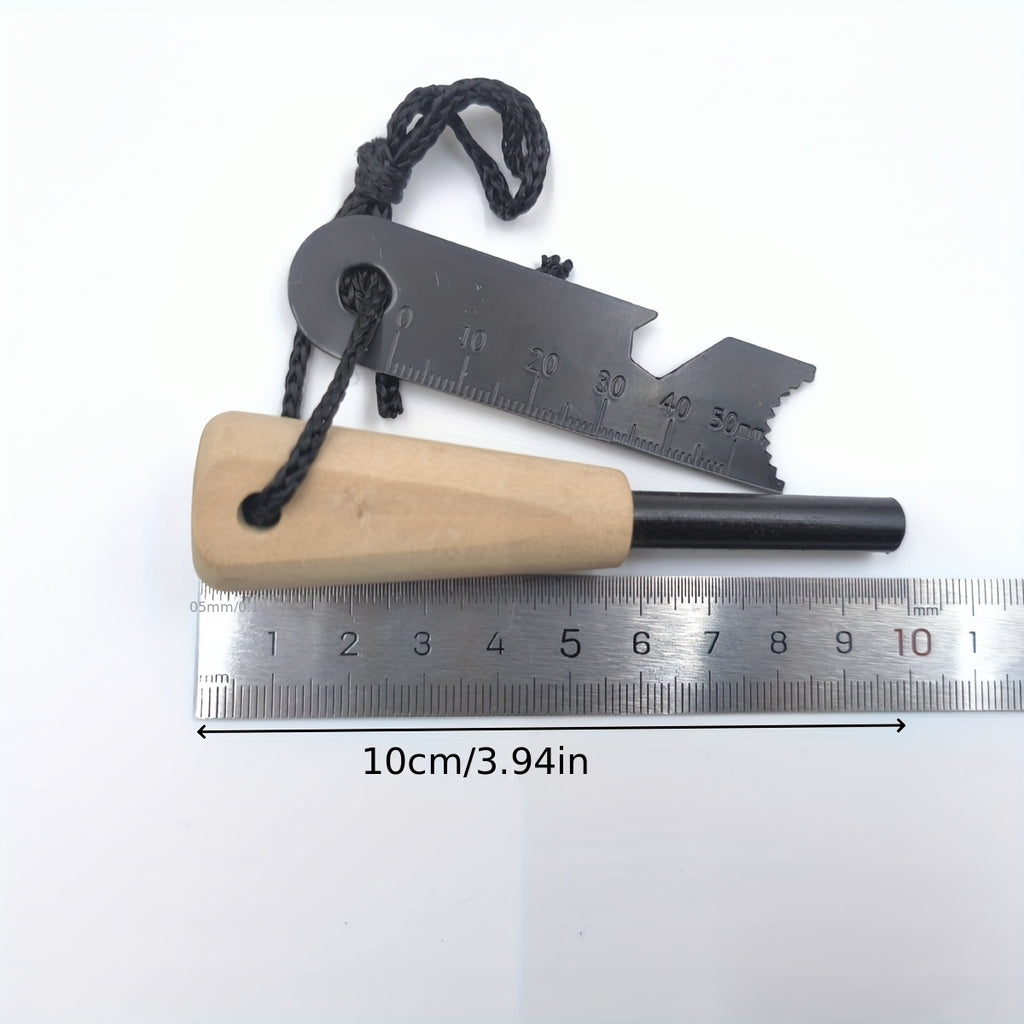 Wood Handle Fire Starter Rod, Conventional Model Spark-Producing Camping Tool for Prepared Tinder, Outdoor Campfire and Compatible Charcoal Grill Firelighting