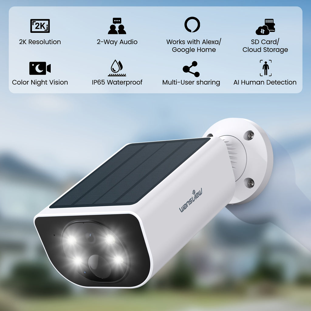 Wansview Solar Security Camera with Listed 3MP Video, Color Night Vision, PIR Human Detection and Two-Way Audio, Outdoor 1 to 4 Pack Options