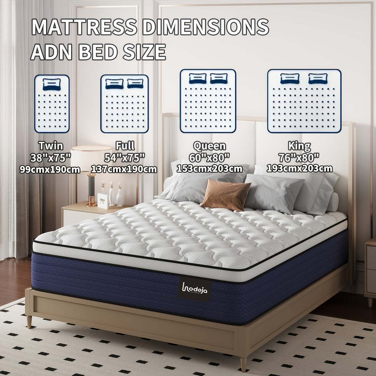 Memory Foam Hybrid Mattress by LODEIJA with Listed Pocket Springs and Medium Firm Feel, 8, 10, 12 or 14 Inch Model Labels with Twin, Full, Queen and King Size Options