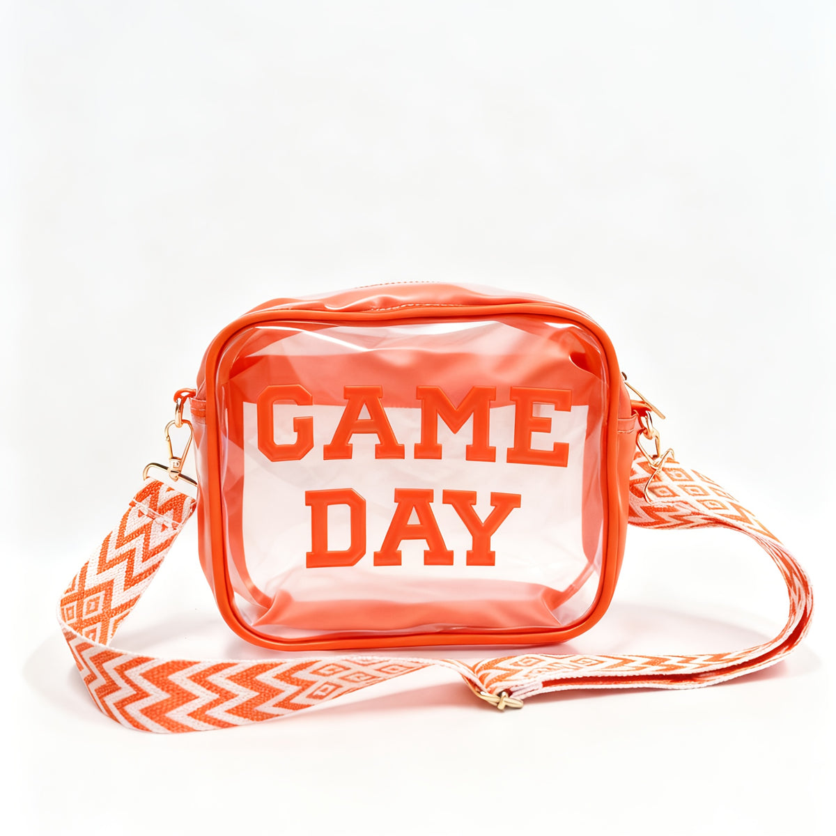 Game Day Clear Purse with Listed Letter Patches and Crossbody Carry Style, Green, Blue, Black, Red or Orange Options for Football Outfits and Concert Plans