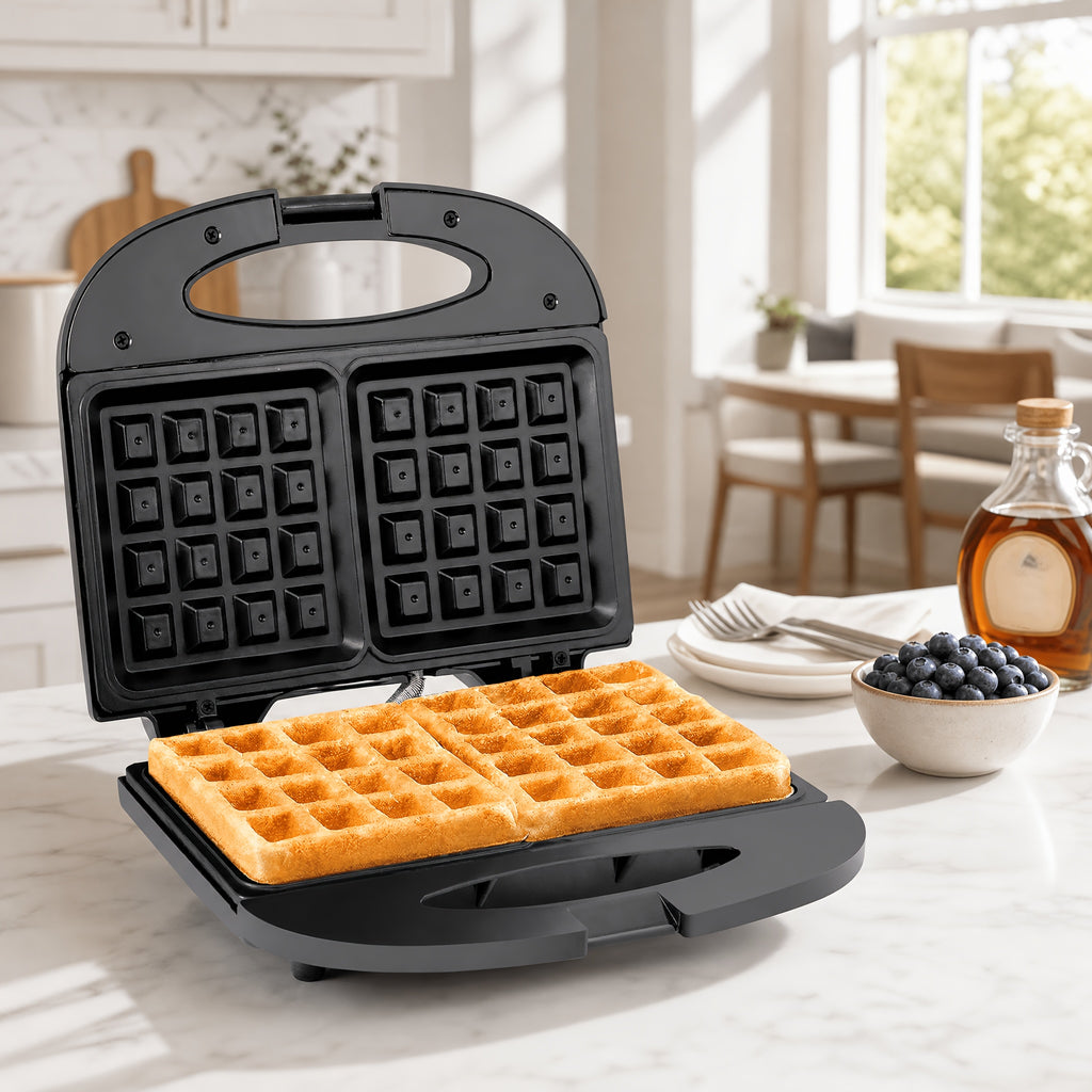 Belgian Waffle Maker by TESSLUX, 750W 2-Slice Nonstick Waffle Iron with Dual LED Indicators, Locking Handle and Upright Storage for Home Breakfasts