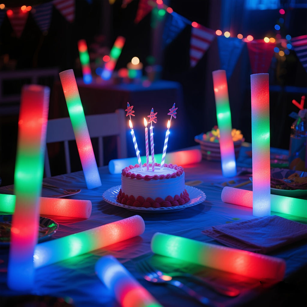 Bulk LED Foam Glow Sticks with Three Listed Flicker Modes, 30 or 50 Piece Party Favor Packs for Weddings, Birthdays, Concerts, Christmas and New Year Celebrations