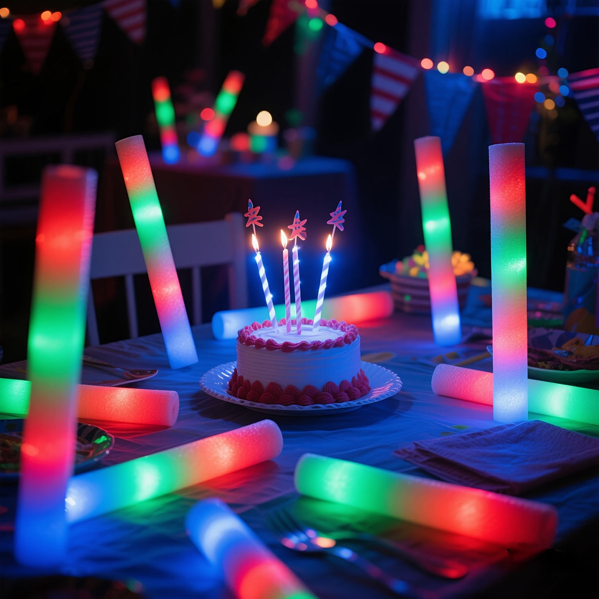 Bulk LED Foam Glow Sticks with Three Listed Flicker Modes, 30 or 50 Piece Party Favor Packs for Weddings, Birthdays, Concerts, Christmas and New Year Celebrations