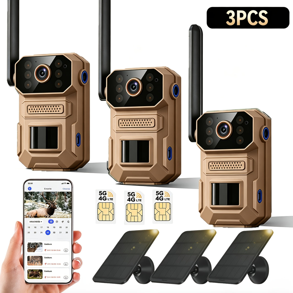 Farm Solar Trail Camera for Orchard and Livestock Monitoring with 125° Wide-Angle View, Listed 20W Solar Panel, 6000mAh Battery and Mounting Straps