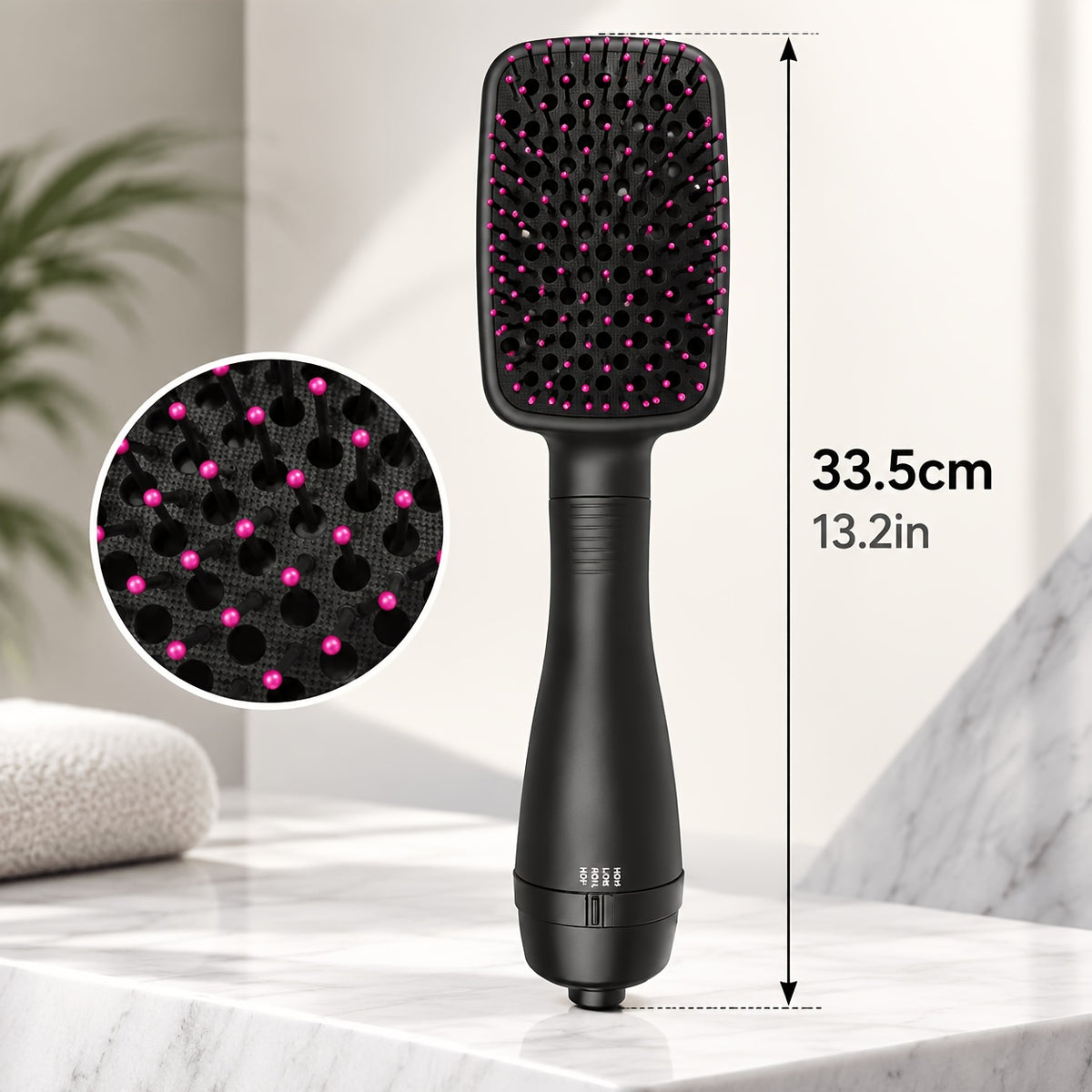 4-in-1 Hair Straightener Brush for Straightening, Curling, Volumizing and Drying, One-Step Blowout Styler with 2 Hair Clips and Rat-Tail Comb