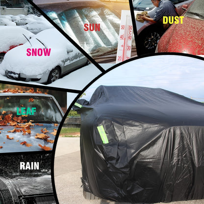 Outdoor Car Cover in Black 190T Oxford Cloth with Storage Bag, Four Length-Based Size Options for Compatible Cars and SUVs During Parked Vehicle Storage