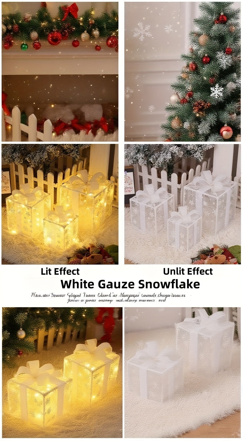 Christmas Gift Box Lights, 3-Pack 75-LED Warm Holiday Decoration with Remote Control, Timer and 8 Lighting Modes for Indoor and Outdoor Displays