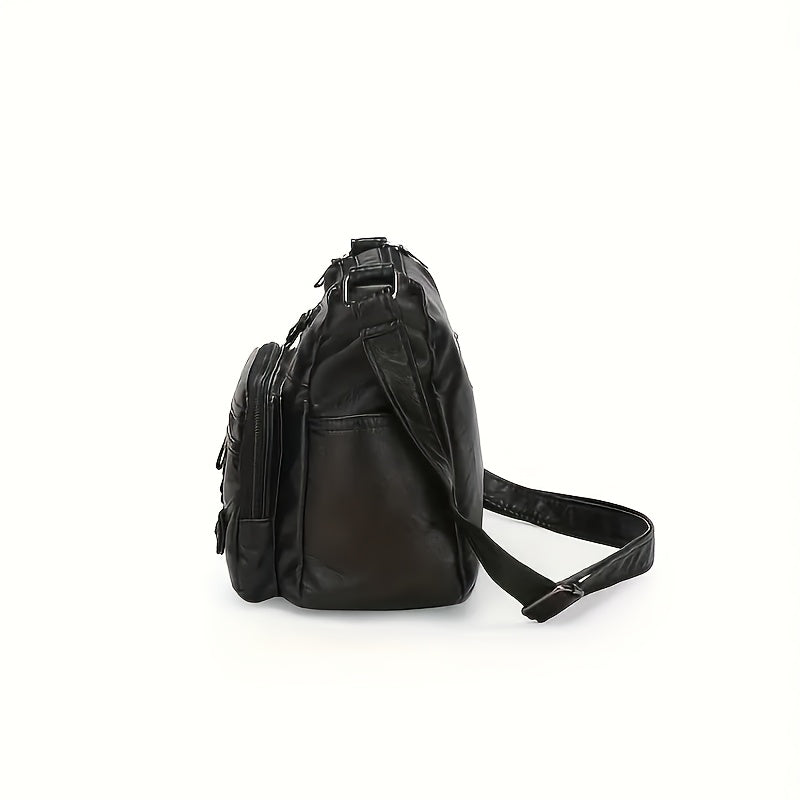Grey Crossbody Bag with Heart Detail and Adjustable Shoulder Strap, Retro PU Purse with Multiple Zipper Pockets for Errands, Coffee Dates and Casual Daily Carry