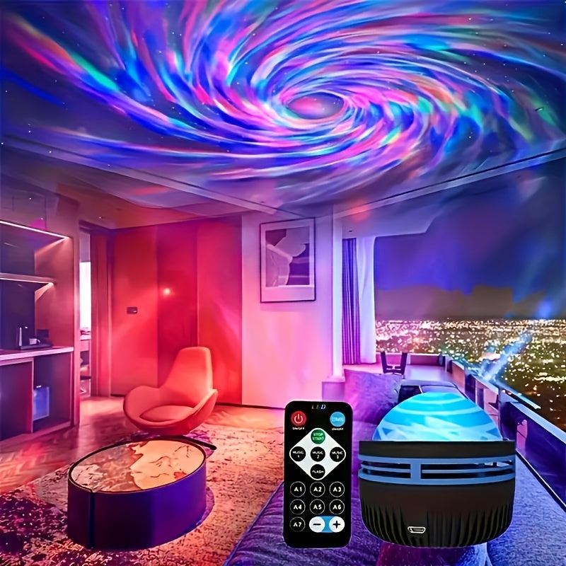 Aurora Borealis Star Projector with Remote and Seven Listed Lighting Effects, Single LED Galaxy Night Light for Bedroom and Party Decoration