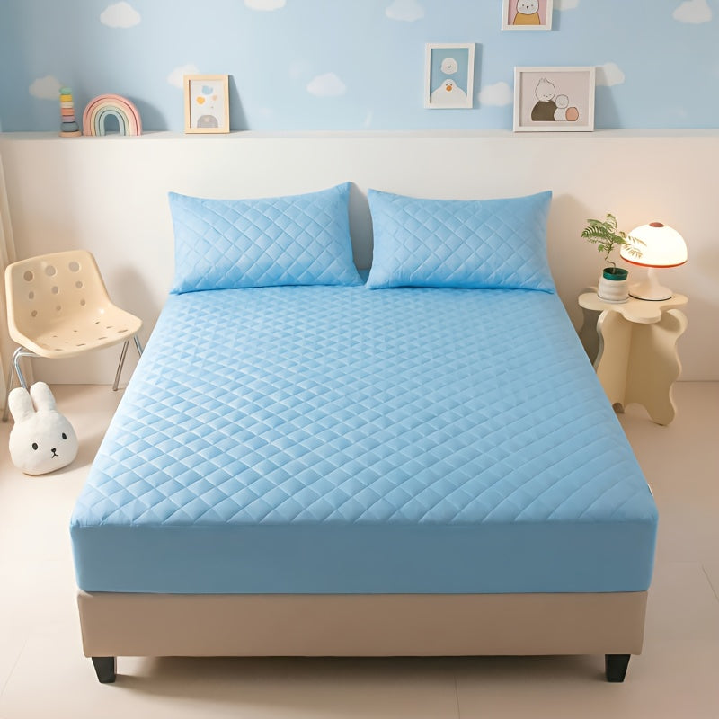 Fitted Mattress Protector with Listed 9–15 Inch Pocket Range, Single Solid-Color Bed Cover in Twin, Full, Queen and King Sizes with Nine Color Labels