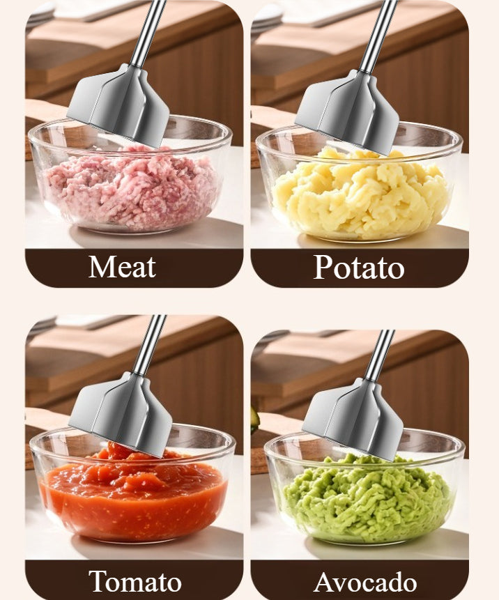 Six-Blade Stainless Steel Meat Chopper with Listed 304 Steel Construction, Single Manual Ground Beef Masher and Potato Mixing Tool for Home Meal Prep