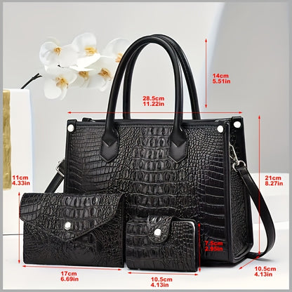 Three-Piece Handbag Set for Women with Shoulder, Crossbody and Tote Styling References, Six Color Options for Summer Outfits and Everyday Carry