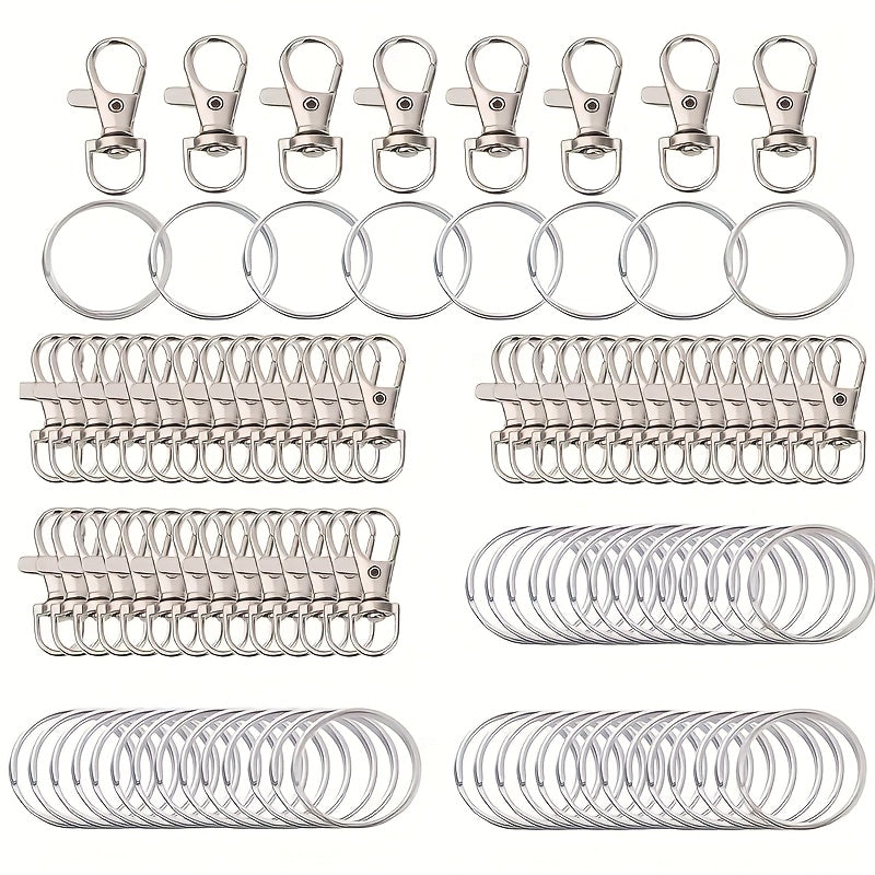 100pcs Random Colorful Keychain Set - with 50pcs Keychain Rotating Buckle + 50pcs Metal Lanyard Press Buckle, Hook Lobster Buckle Used for Backpack Pendant Hardware Craft Project, Suitable for Beginners As A Gift Christmas & Halloween gift