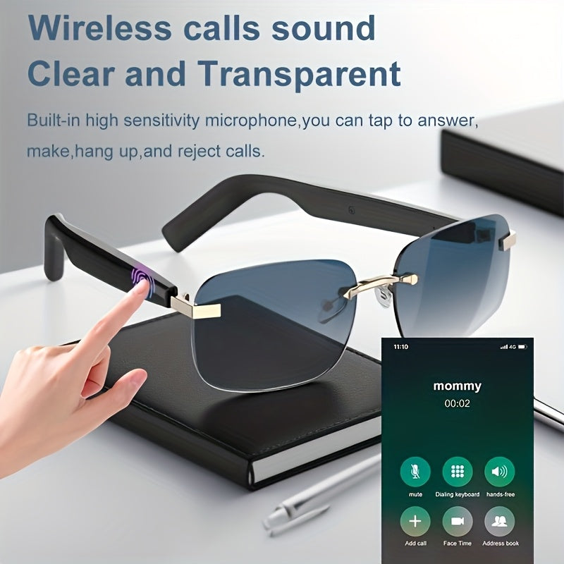 Touch-Control Wireless Audio Glasses with Listed Built-In Microphone, Music Playback and Hands-Free Calls in Gradient Blue, Gradient Purple or Brown-1