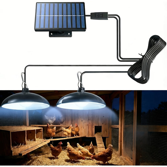 Solar Chicken Coop Pendant Light Set with Two Lamps, Remote, 3/5/8-Hour Timer, Listed 2400mAh Battery and 16.4ft Cord in White Light or Warm Light Options