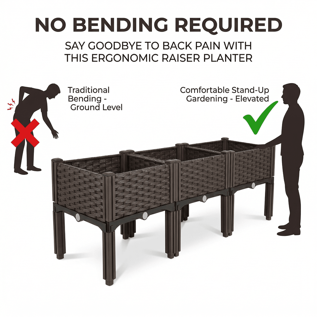 Elevated Plastic Planter Box Set with Legs, Two Raised Garden Beds with Listed Shovel for Outdoor Herb Growing, Vegetable Planting and Home Garden Projects