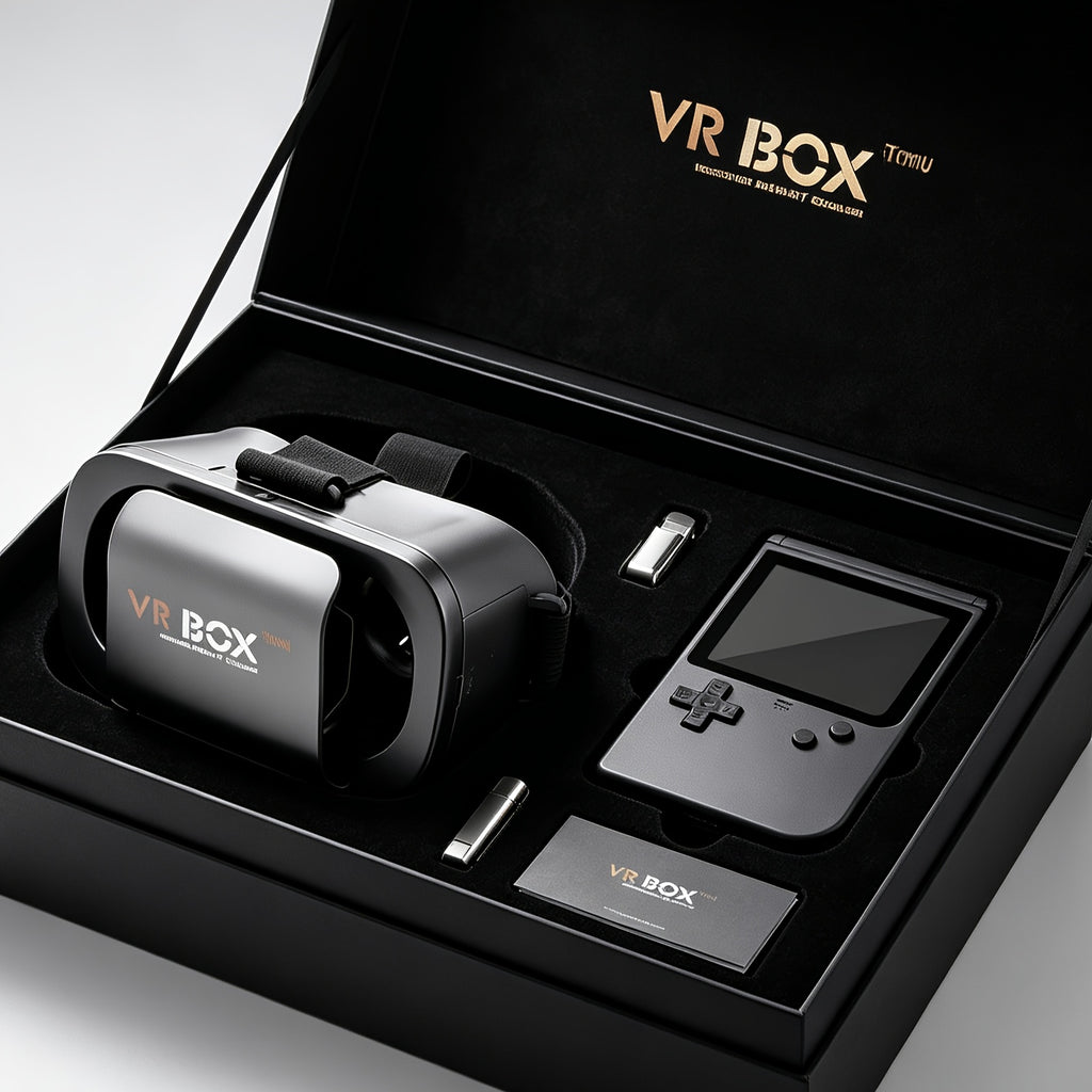 VR Glasses and Retro Handheld Game Console 2-Piece Set, Phone-Based 3D Viewer for Listed 5-7 Inch Smartphones with Separate Portable Gaming Device