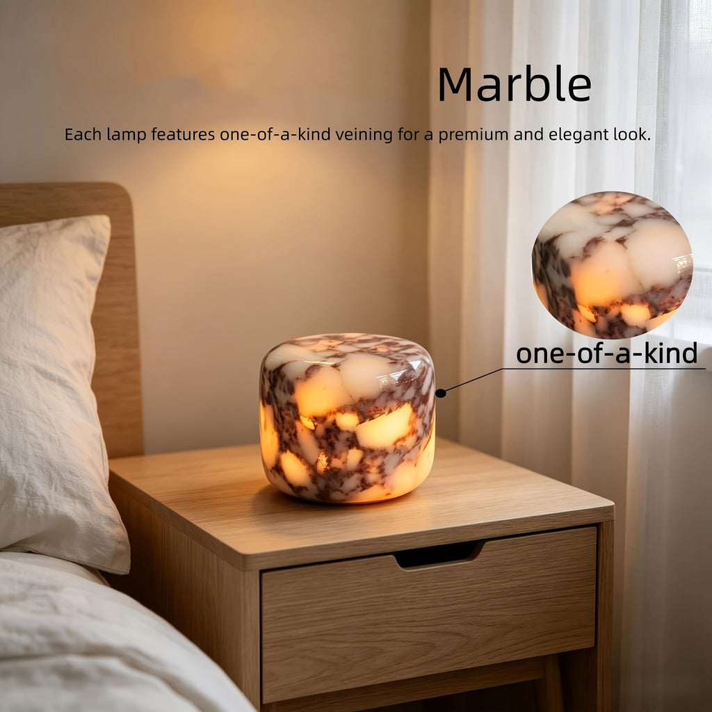 Marble Pattern Rechargeable Table Lamp with Type-C Charging and Warm LED Ambient Lighting, Portable Decorative Bedside Light for Bedroom Nightstands and Home Decor