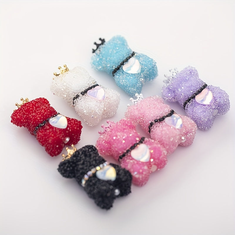 Rhinestone Bear Beads Five-Piece Craft Set with Listed 39mm Size and Crown or Heart Design References for DIY Beaded Pens, Keychains and Jewelry Projects