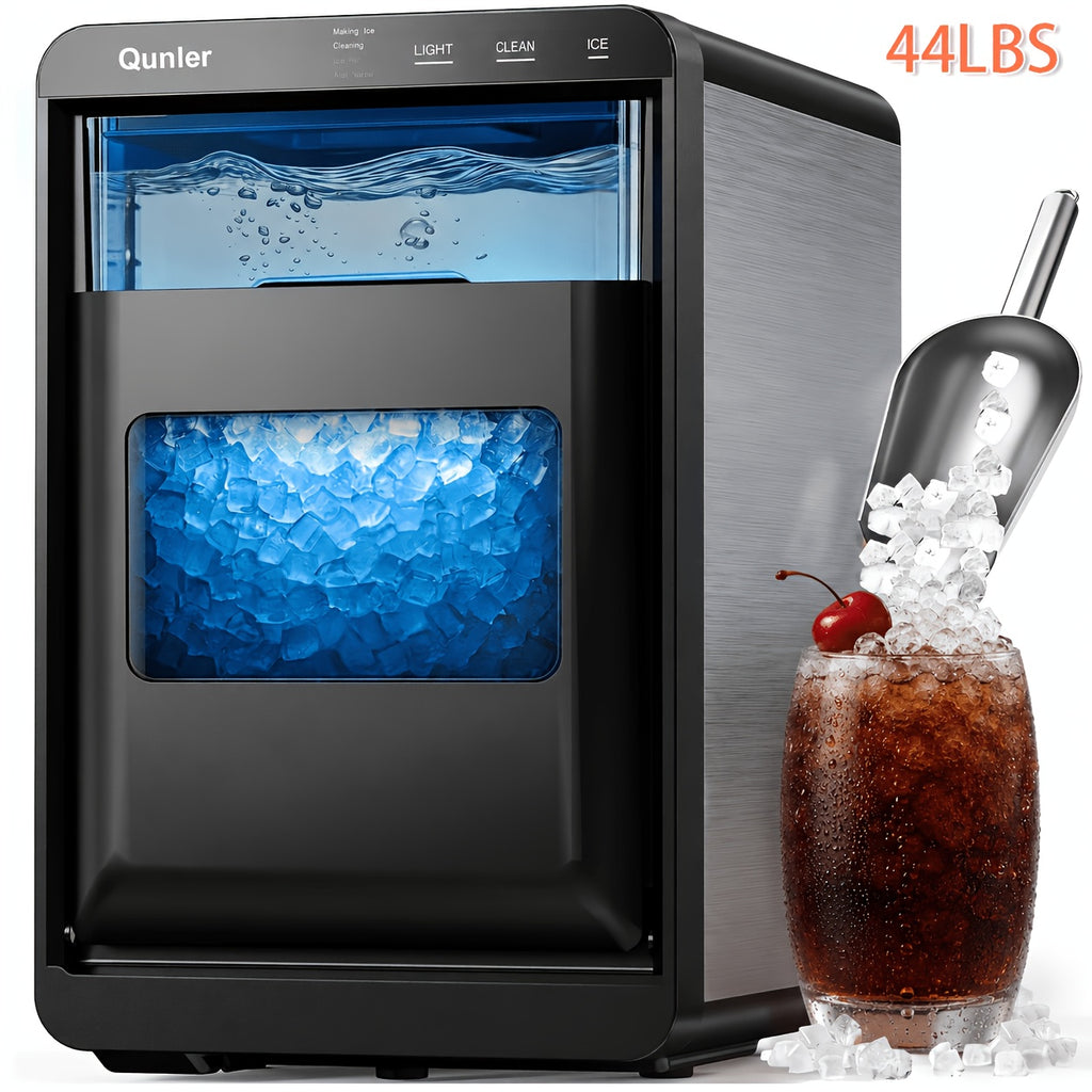 Chewable Pellet Ice Maker by Qunler, Self-Cleaning Countertop Nugget Ice Machine with 35LBS, 44LBS or 35LBS Mini Options for Coffee and Home Bar Drinks