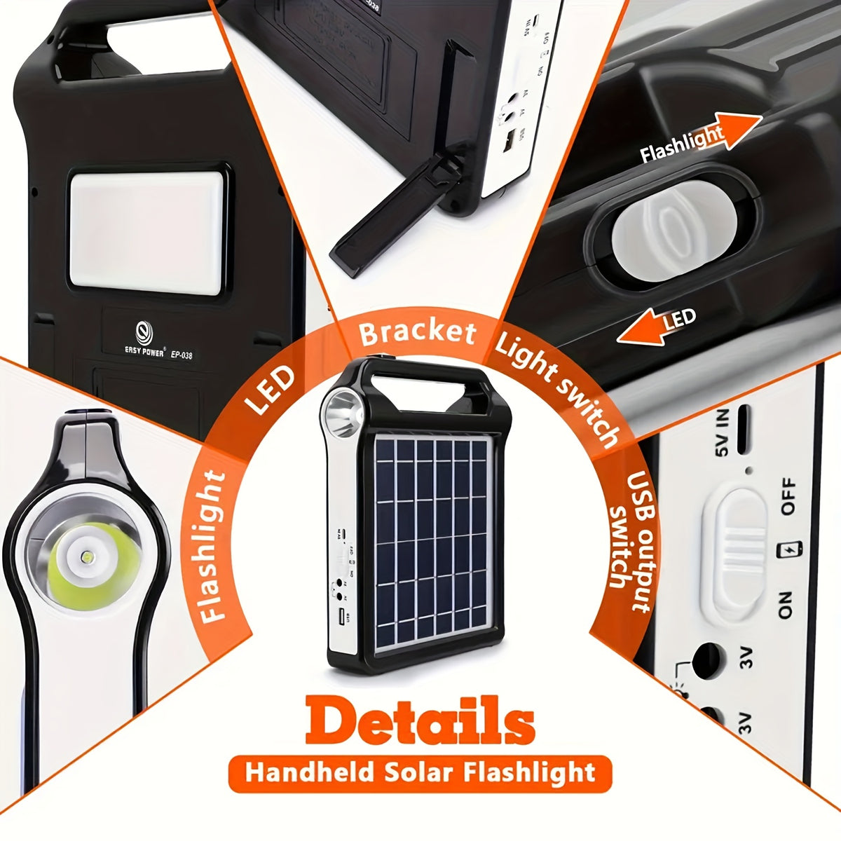 Portable Solar Power Storage System in Black, Rechargeable Lithium Battery and USB Charging with Listed 5V Solar Panel for Compatible Small-Device Charging