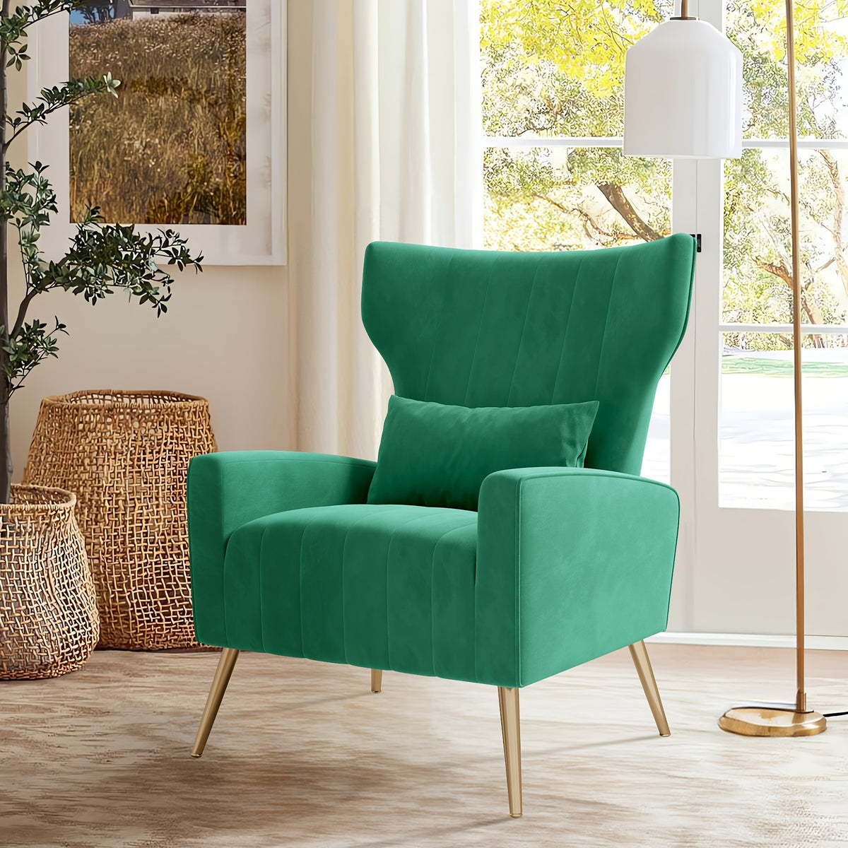 Velvet Accent Armchair with Metal Legs and Spring Support, Sponge-Filled Mid-Century Modern Reading Chair for Living Room and Cozy Seating Corners