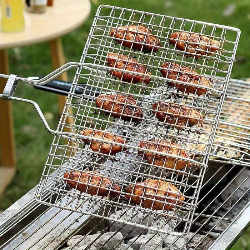 Rectangular Grill Basket with Large-Capacity Metal Grid Design for Fish, Chicken, Steak, Shrimp and Vegetables at Backyard BBQs, Picnics and Camping