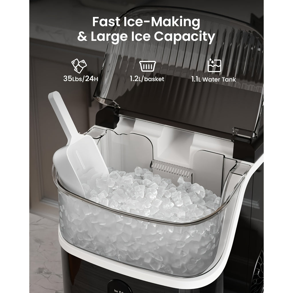 Nugget Ice Maker Countertop 35lbs/Day, Self-Cleaning Pebble Ice Machine with Chewable Ice, 26lbs/Day Bullet Ice Option, Ice Scoop and Basket for Home, Kitchen, Office, Bar and Party