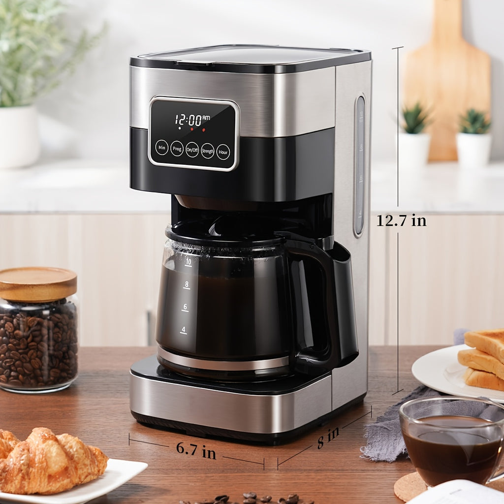 10-Cup Drip Coffee Maker with Programmable Touch-Screen Controls and Pause & Serve, Stainless Steel Black Finish for Everyday Home Coffee Bars