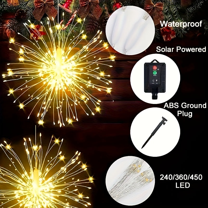 Solar Starburst Lantern Lights in Warm White with Remote Timer, 8 Listed Modes and Adjustable Brightness, Four- or Five-Piece Sets for Yard and Holiday Decor