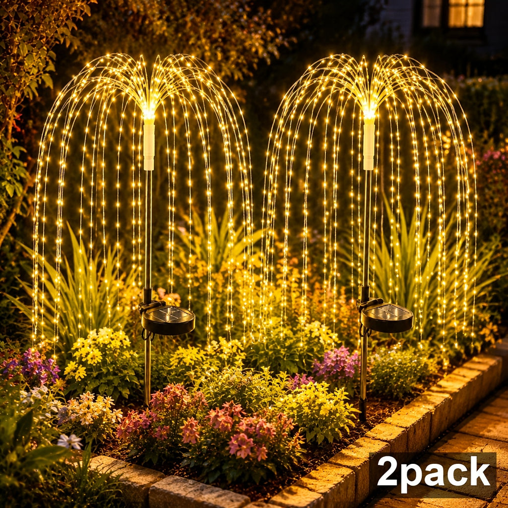 Solar Willow Branch Lights, 2-Piece LED Garden Decor with 100 LEDs and 8 Twinkling Modes for Patios, Courtyards, Pathways, Weddings and Holiday Displays