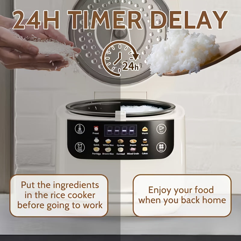 Multifunctional Rice Cooker with Listed 67 Oz Capacity and Ten-in-One Cooking Wording, White, Red or Black Options for Rice, Soup, Oatmeal and Small-Kitchen Meal Planning