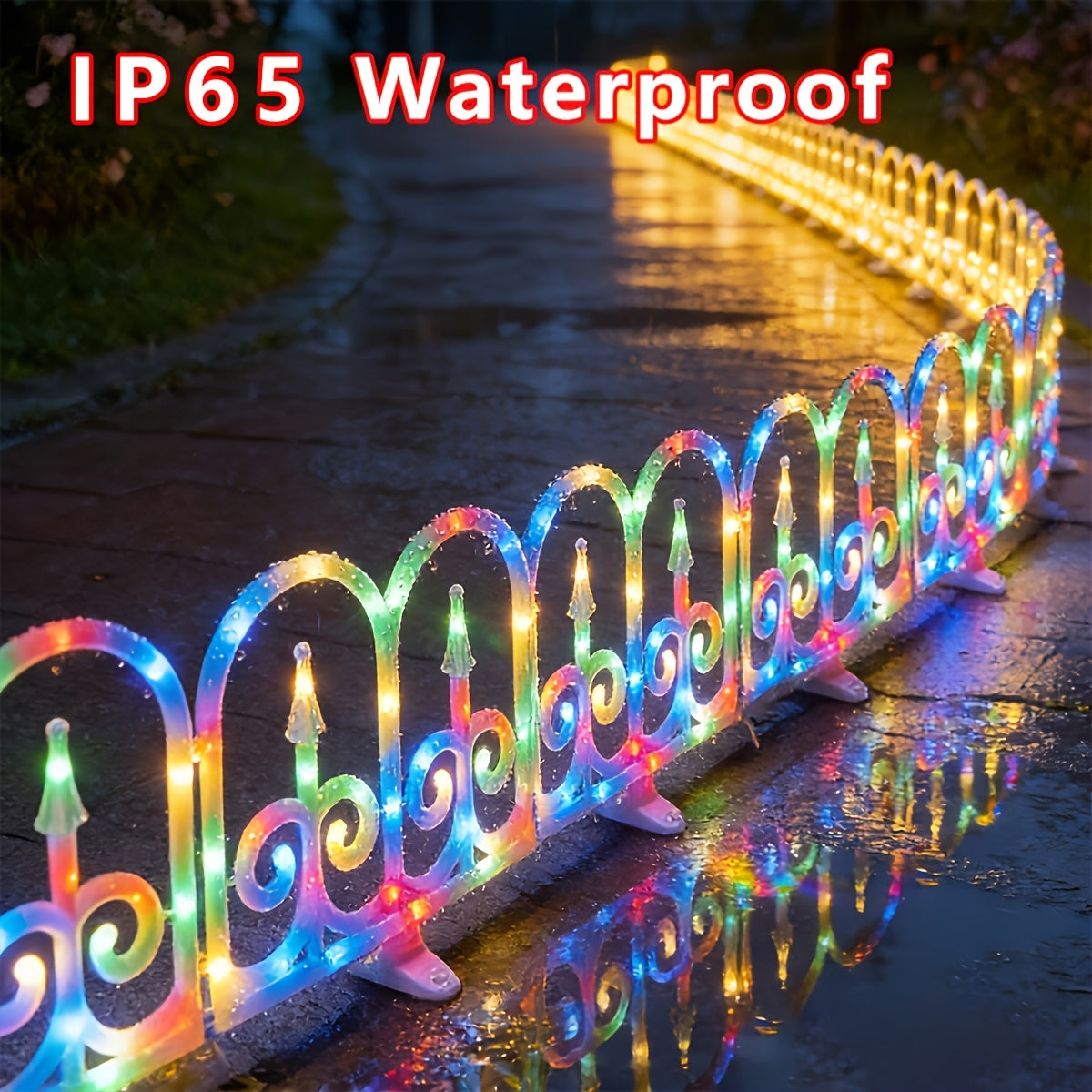 Outdoor Solar Fence Lights in Eight-Piece Packs, Warm Color, Multicolor or Red-Green Options with Listed Solar or USB Power for Patio and Holiday Decoration