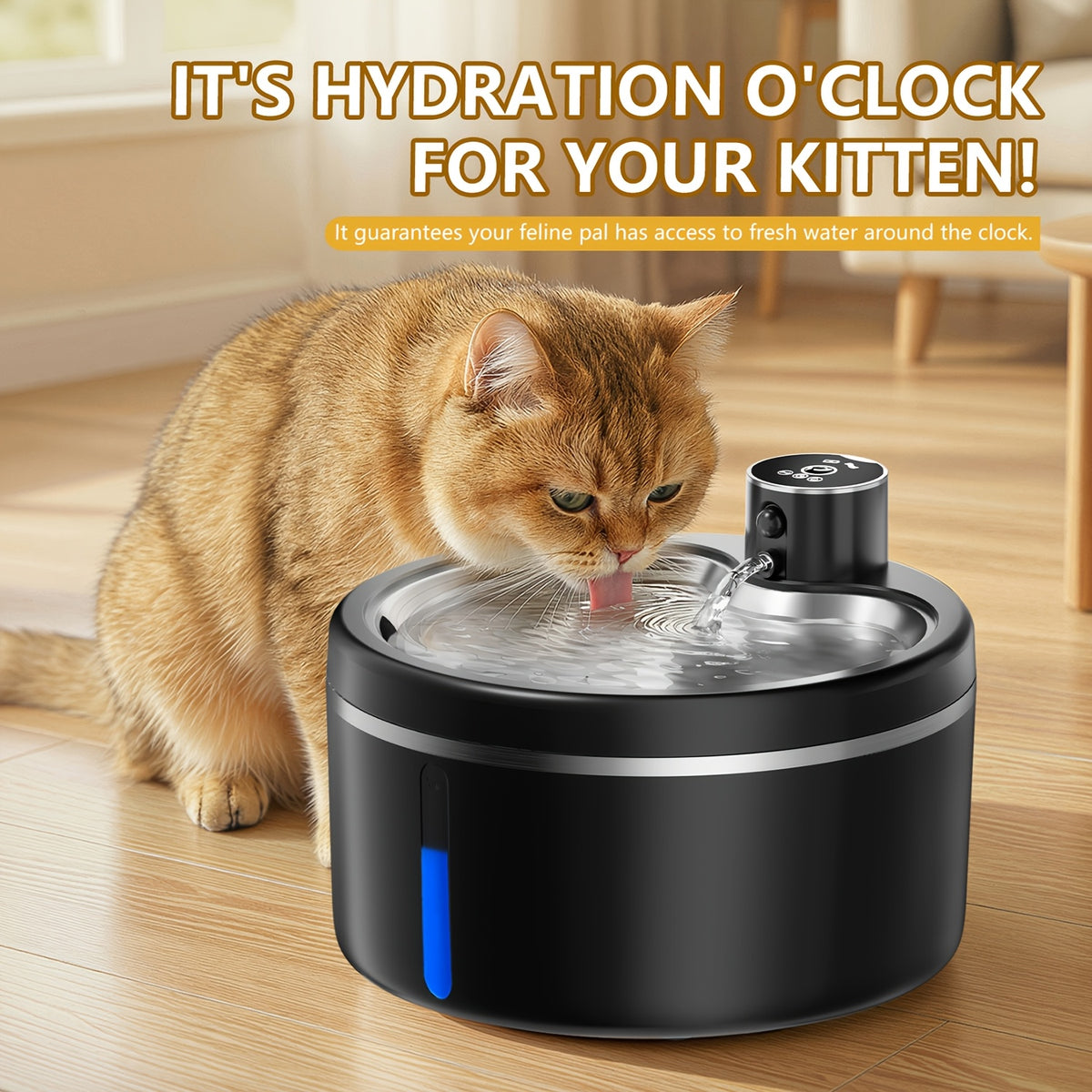 Cordless Cat Water Fountain 84.54 oz with Rechargeable Battery, Motion Sensor and Two Listed Filters, Color and Stainless Steel Options