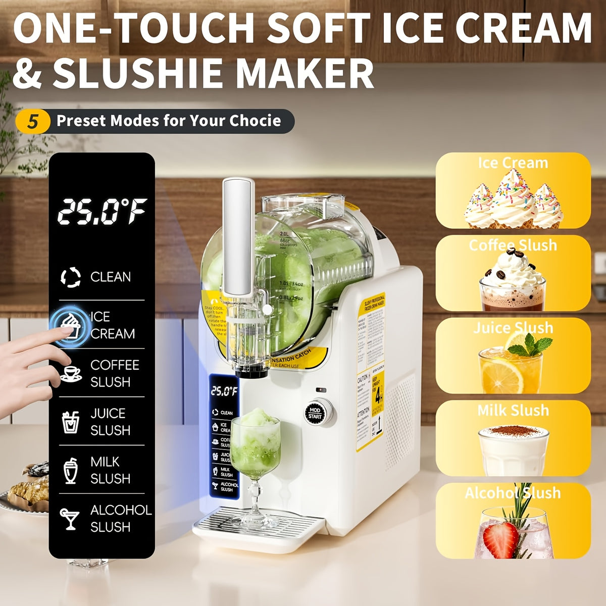 Slushie Machine and Ice Cream Maker by BAOTREE, 2-in-1 Frozen Drink Maker with 5 Presets, No Ice Needed and Self-Cleaning for Home Treats
