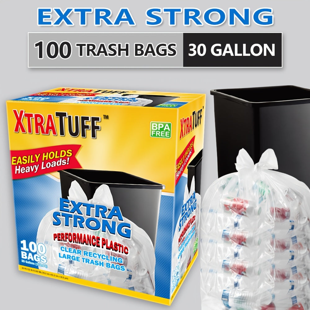 30 Gallon Trash Bags, 100-Count Disposable Garbage Can Liners with Clear and Standard Bag Options for Household Cleanup, Garden Waste and Commercial Use