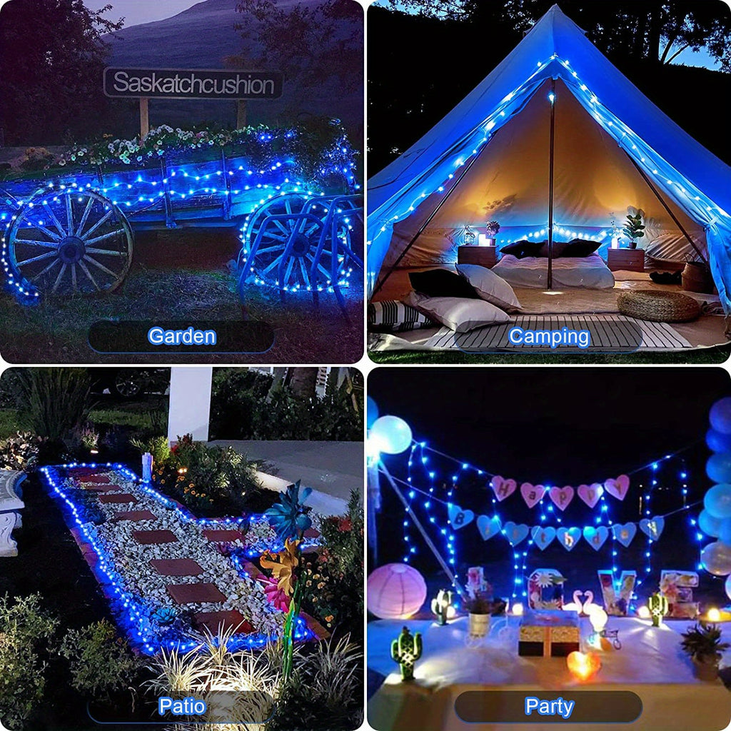 Two-Pack Solar Fairy Lights in Warm White, White or Multicolor, Eight-Mode Wording for Garden, Tree and Holiday Displays with 104Ft 300LED Size Label