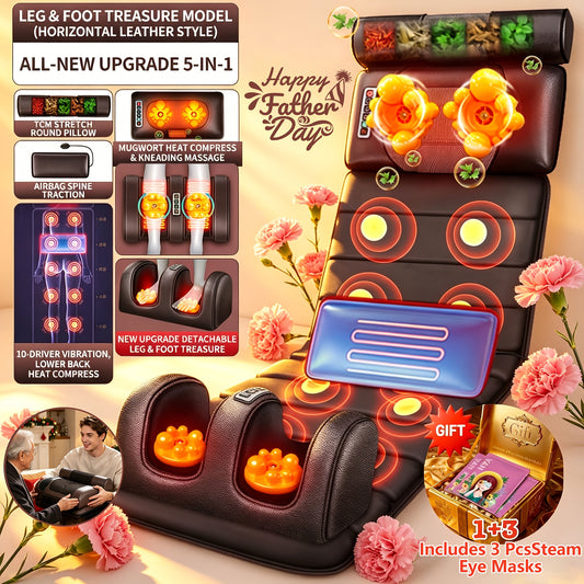 Heated Massage Pad for Home Relaxation, Brown Foldable 5-in-1 Body Massage Mat with Listed Multiple Modes for Neck, Shoulders, Back, Waist and Legs