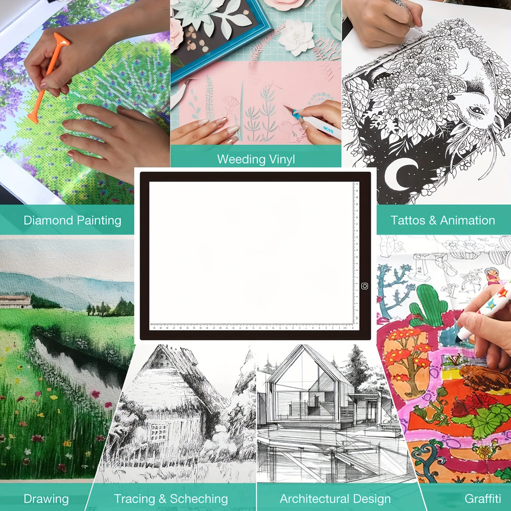 LED Tracing Light Pad with Adjustable Brightness, A2 and A3 Clip Set Options with Single or Double Light Bar References for Sketching and Diamond Painting