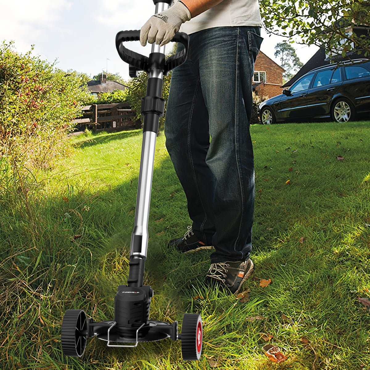 Adjustable Cordless Grass Trimmer with Rotating Head, Listed Three Blades and Two Batteries, Standard Red or Upgraded Color Options for Home Lawn and Garden Maintenance