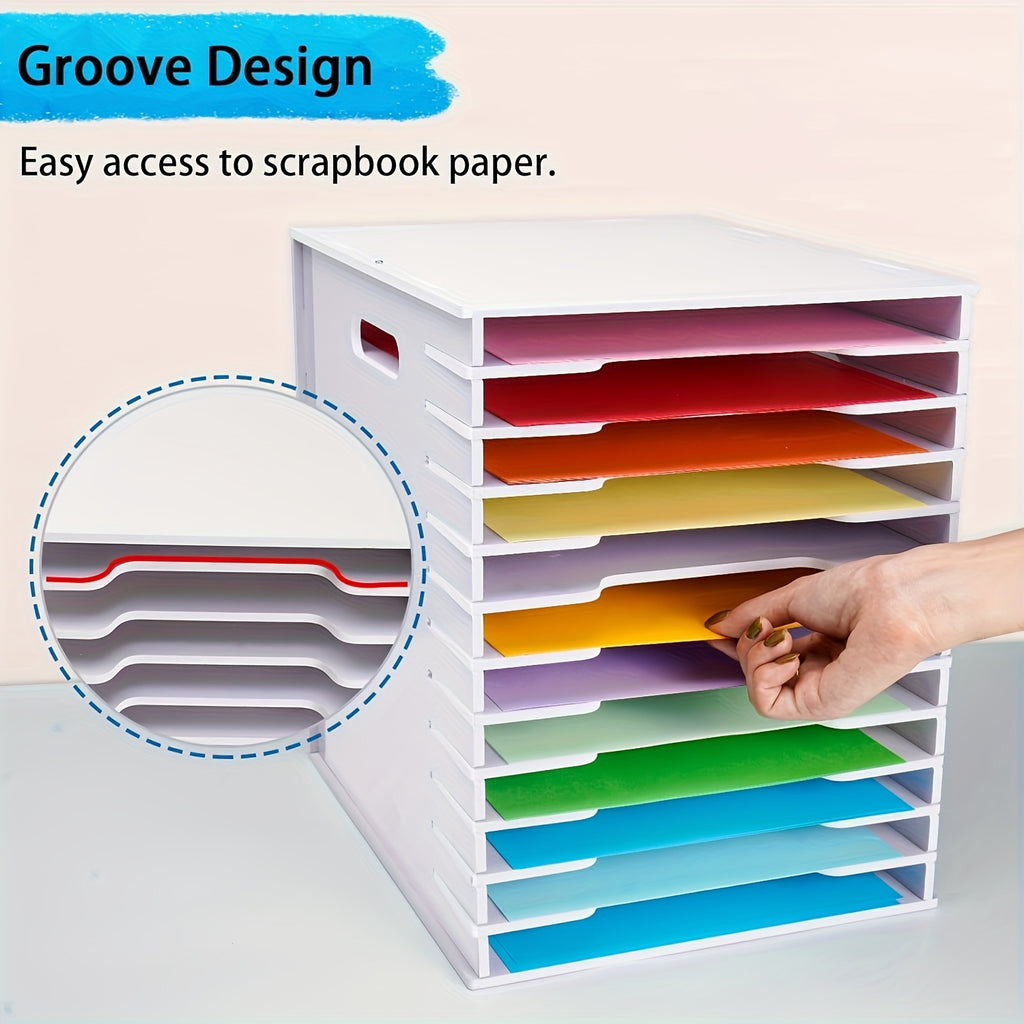 Scrapbook Paper Organizer with 12-Tier Desktop File Sorter Design, White 17.5 × 15.6-Inch Option for Home Office Paper Sorting and Craft Room Storage