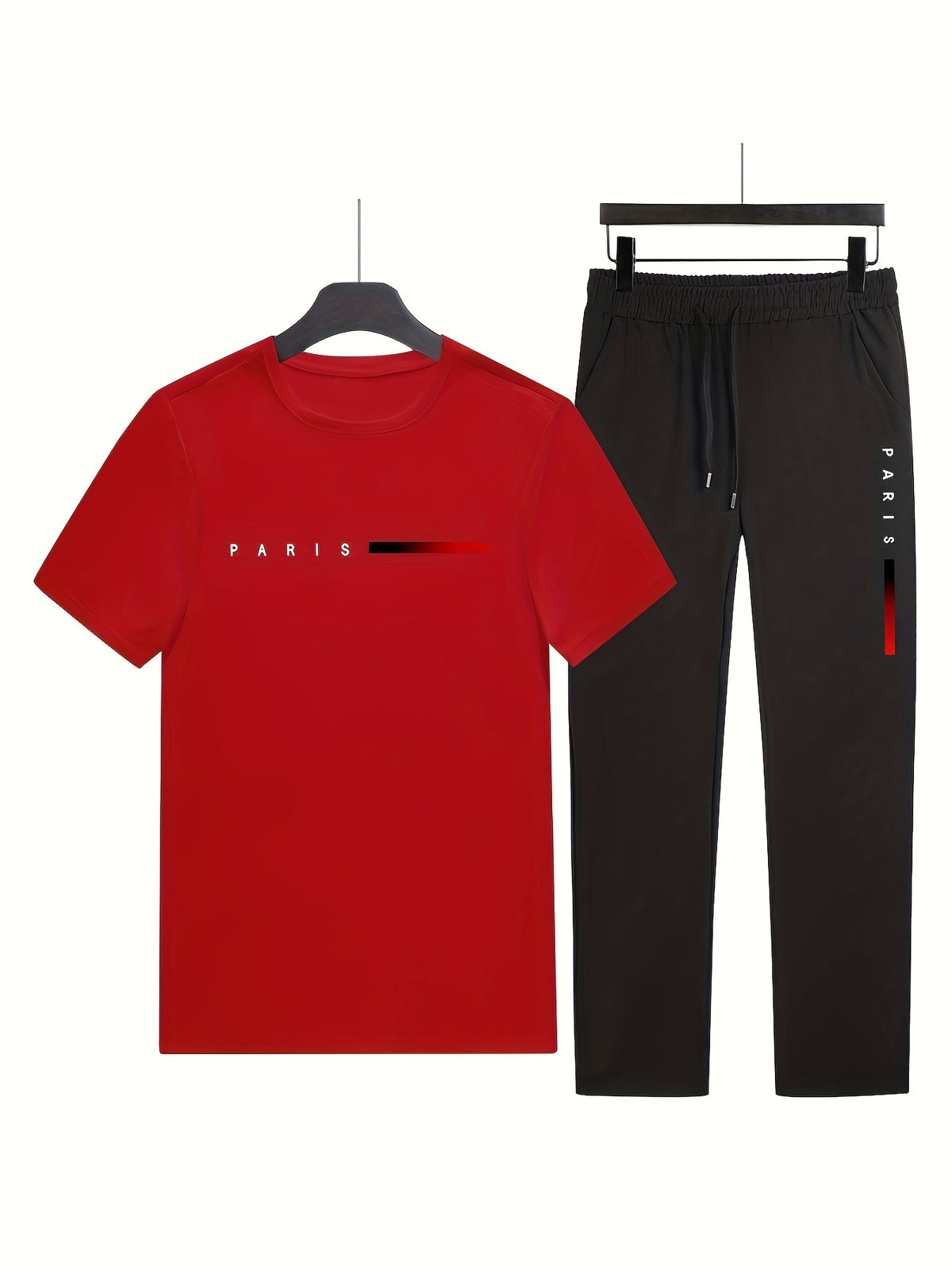 Men's Two-Piece Outfit with Printed Short Sleeve Crew Neck Top and Straight Pants, Seven Color Options and S to XXL Sizes for Casual Spring and Summer Style