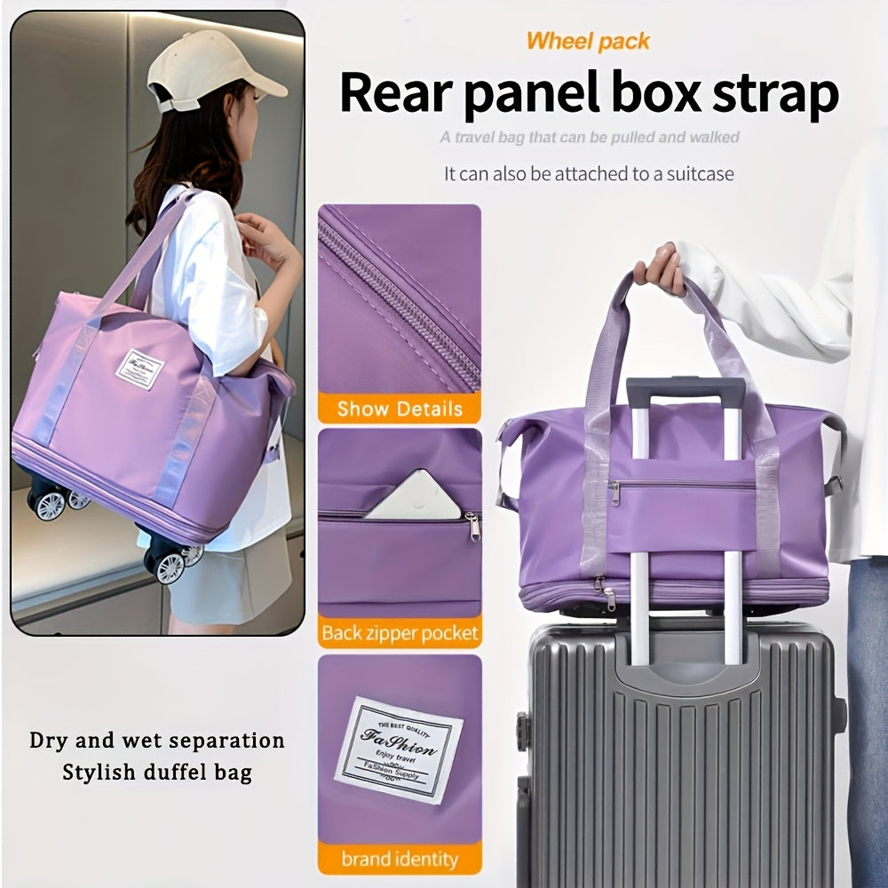 Expandable Travel Suitcase with Oxford Fabric, 3-Layer Foldable Design, Wheels and Fixed Shoulder Strap for Business Trips, Vacations and Packing
