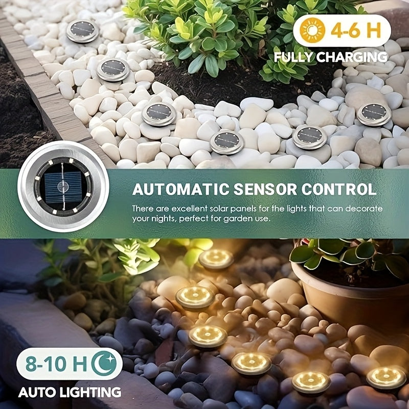 Solar In-Ground Lights in White or Warm Light, 8 or 16-Piece Garden Accent Packs with Listed Eight-LED Design and IP44 Rating for Lawn and Pathway Borders