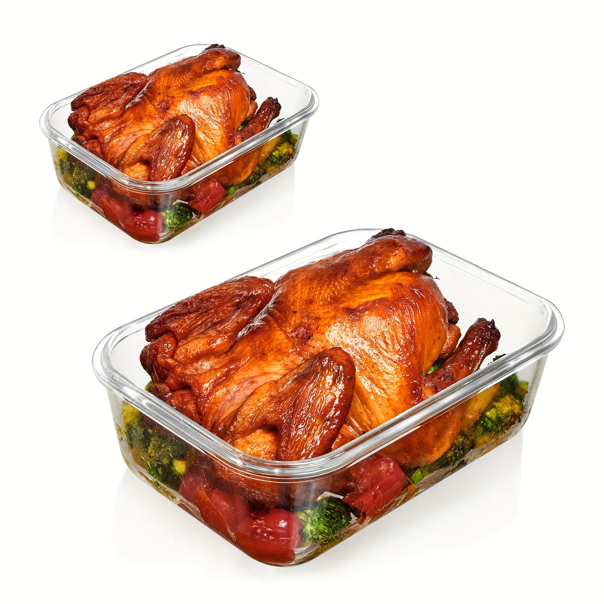 Large Glass Storage Containers for Family Meal Prep, 2-Pack 1860ml 63oz Borosilicate Containers with Hinged Lids and Removable Silicone Seals in Green or Gray