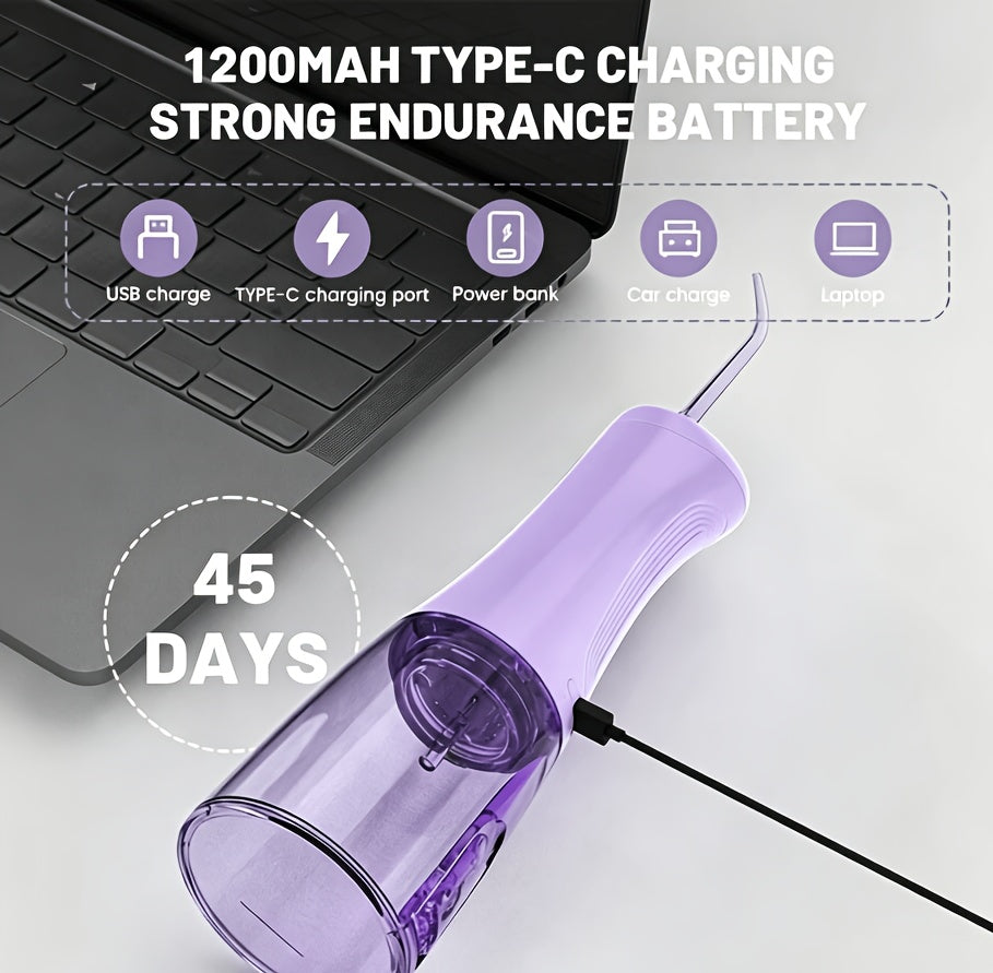 SEJOY Cordless Water Flosser with Five Listed Modes and Eight Nozzles, 11.83oz Oral Irrigator with 1200mAh Battery and IPX7 Wording, Purple or Pink for Home and Travel
